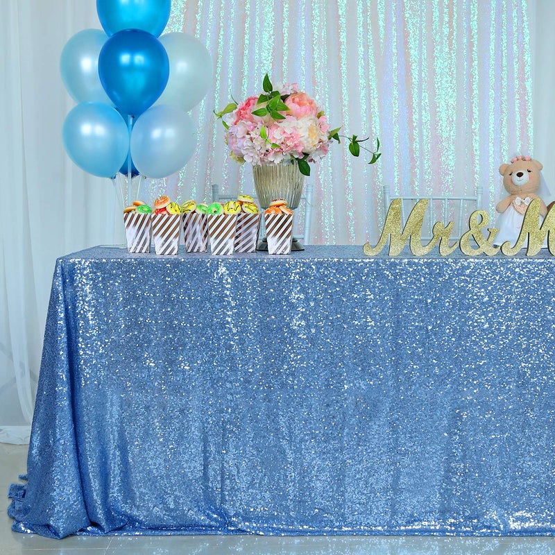 B.Cool B-COOL Baby Shower Table Cloth 90x132 Inch Sequin Tablecloth Glitter Overlays Baby Blue Sparkly Glam Wedding Decor Shimmer Mermaid Theme Party Decor - Image 3